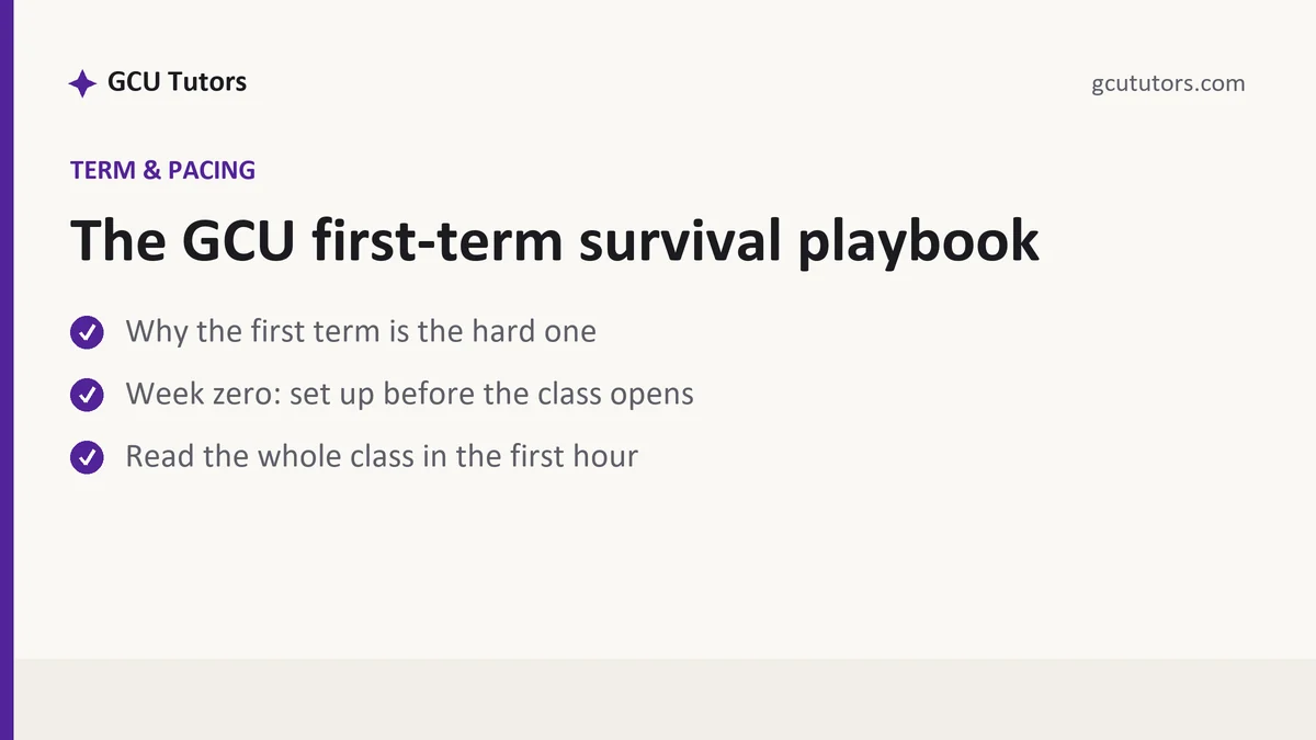 The GCU first-term survival playbook, a GCU student guide, from GCU Tutors