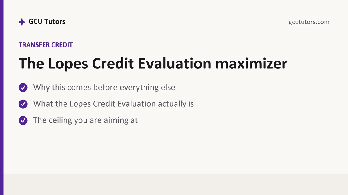 The Lopes Credit Evaluation maximizer, a GCU student guide, from GCU Tutors