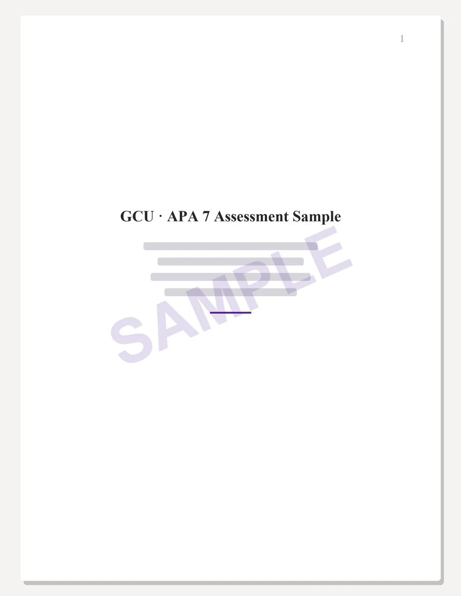 GCU sample paper preview, APA 7 title page, written to the scoring guide