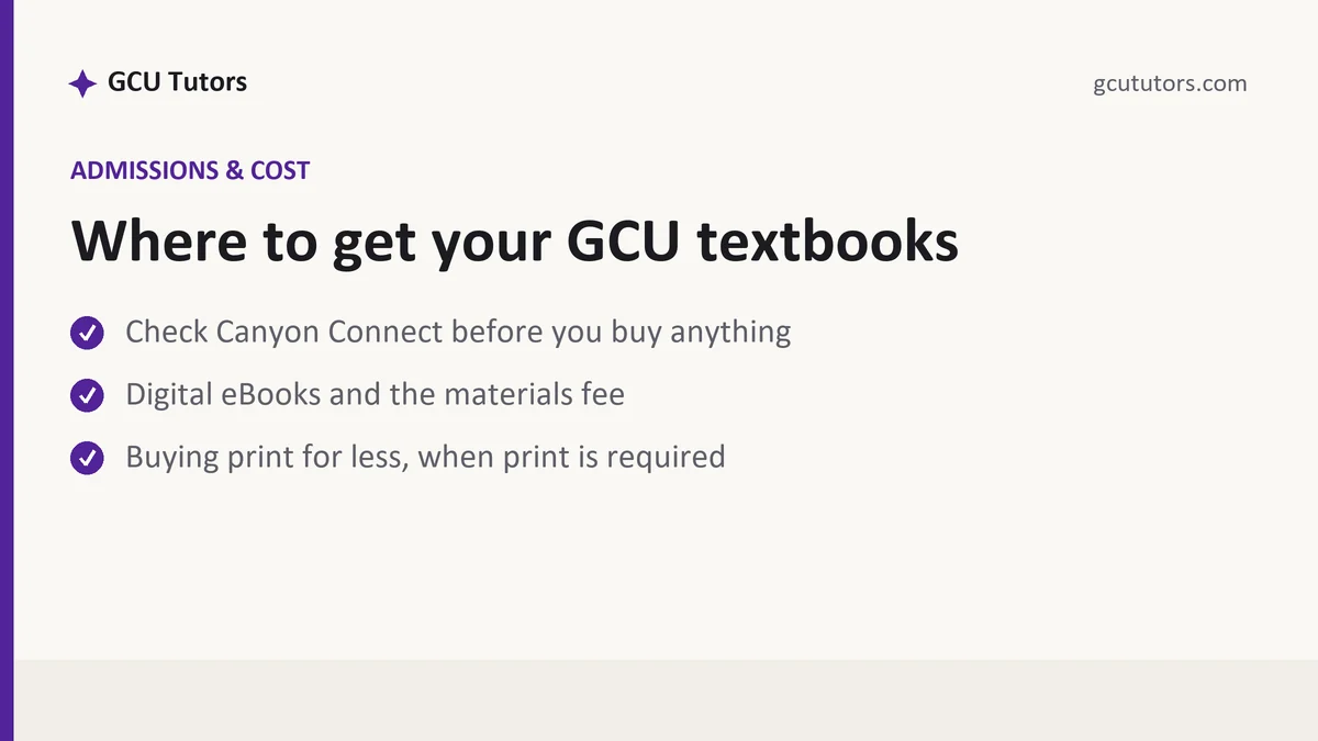 Where to get your GCU textbooks, a GCU student guide, from GCU Tutors